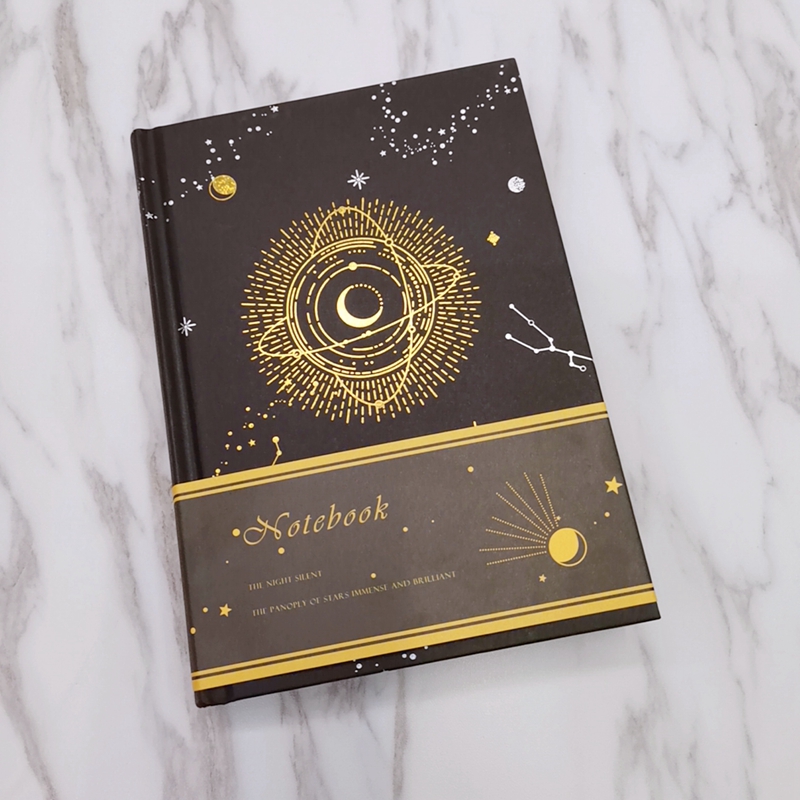 A 32k hardcover notebook with black inner pages, a sketchbook and a hard-faced diary Specification image