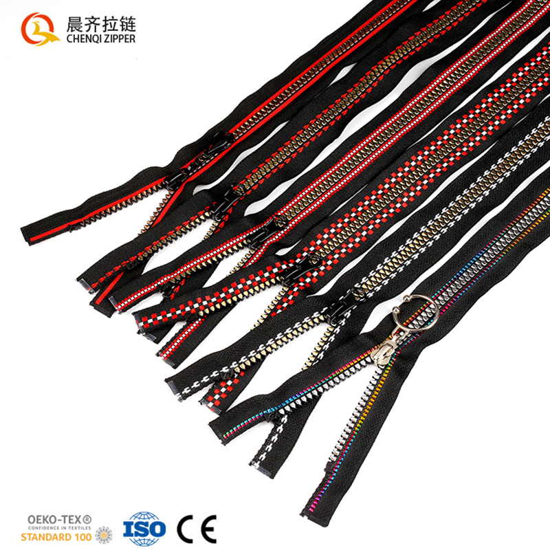 5#树脂三角牙特殊布带时尚条纹单开时尚外套运动服羽绒服颜色接受定制.