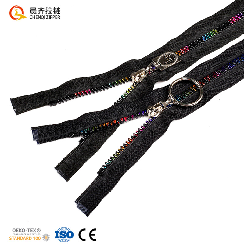 5# resin dynamic teeth, seven-color iridescent rainbow color single-opening jacket, down jacket, sportswear, yoga wear Specification image