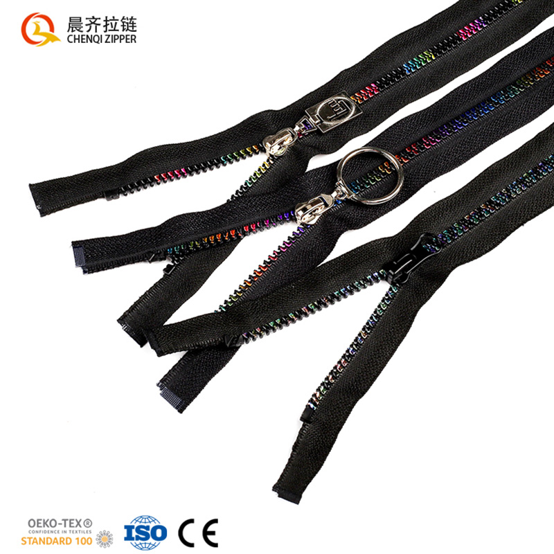 5# resin dynamic teeth, seven-color iridescent rainbow color single-opening jacket, down jacket, sportswear, yoga wear details Picture
