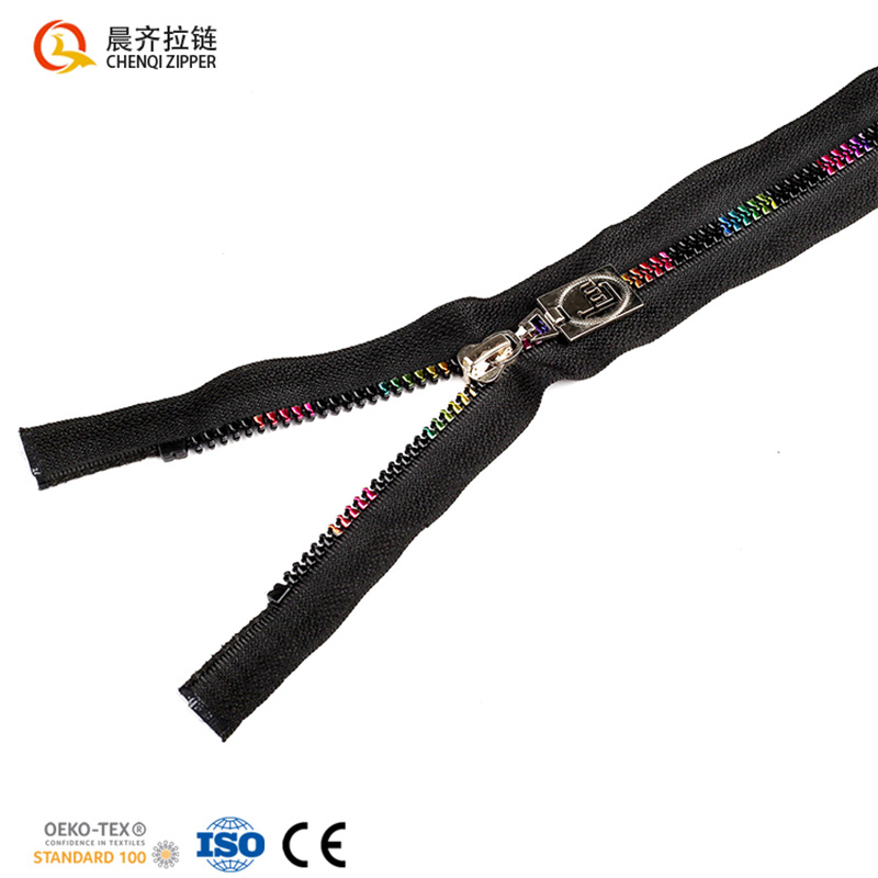 5# resin dynamic teeth, seven-color iridescent rainbow color single-opening jacket, down jacket, sportswear, yoga wear Application Scenario