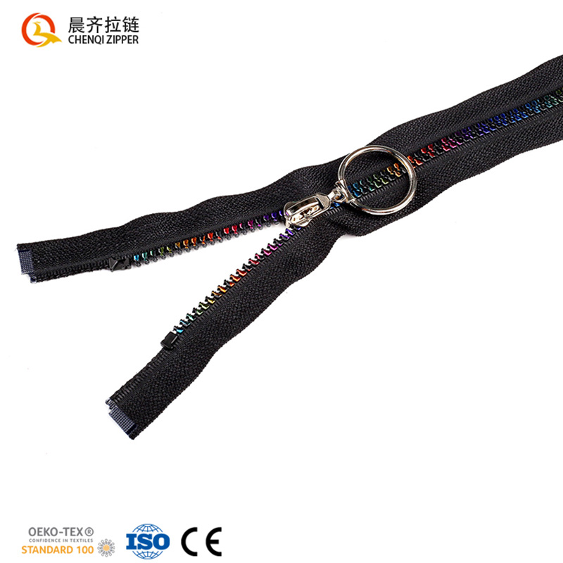 5# resin dynamic teeth, seven-color iridescent rainbow color single-opening jacket, down jacket, sportswear, yoga wear Item Picture