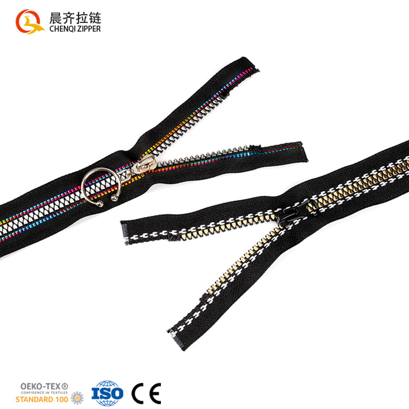 5# resin triangular teeth special fabric belt fashionable striped single-opening fashionable coat sportswear down jacket color customization accepted. Specification image