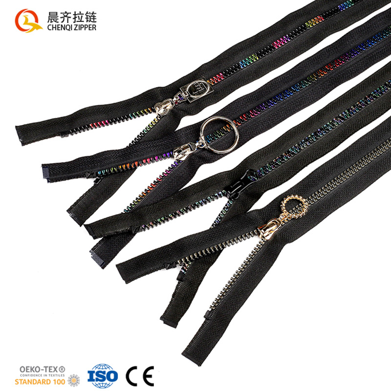 5# resin dynamic teeth, seven-color iridescent rainbow color single-opening jacket, down jacket, sportswear, yoga wear