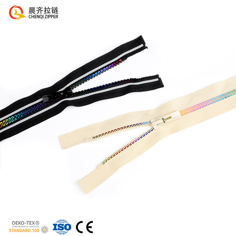 5# resin tank teeth iridesy single opening, brilliant multi-color fashionable clothing accessories, customizable colors Application Scenario