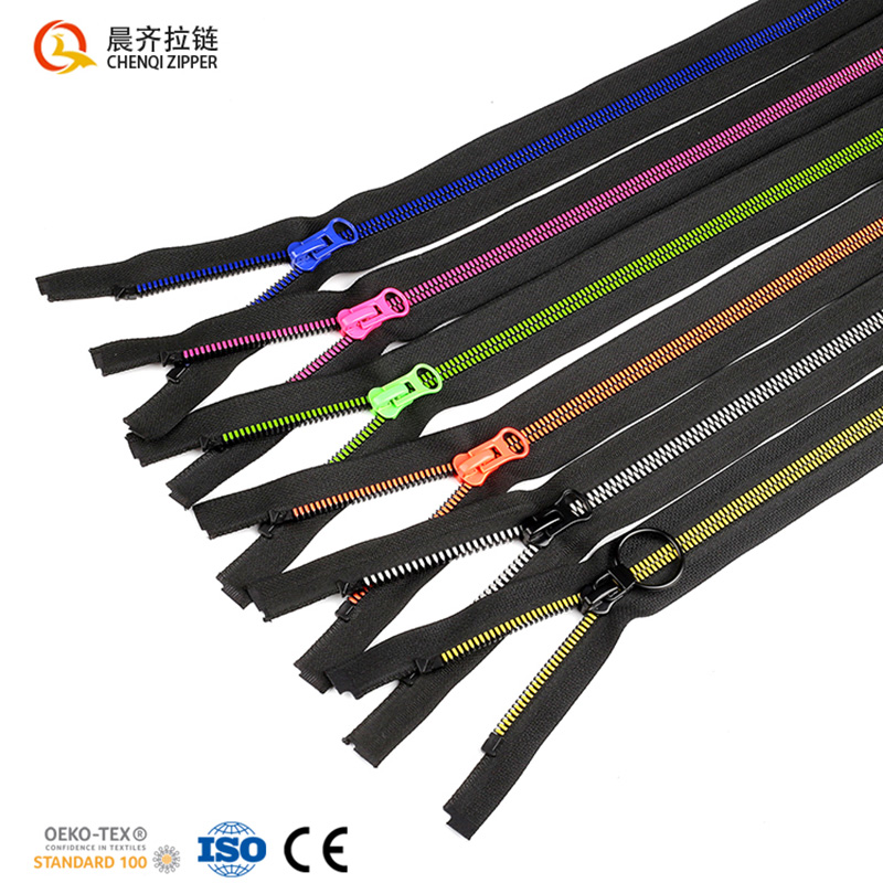 8# plastic steel corn tooth oil-coated double-opening zipper fashionable resin zipper Item Picture