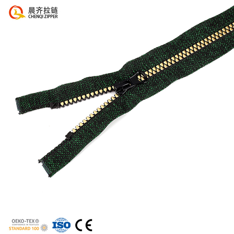 5# resin zipper, triangular teeth, special fabric strap, fashionable stripes, single zipper, fashionable coat, sportswear, down jacket. Colors available for customization Specification image