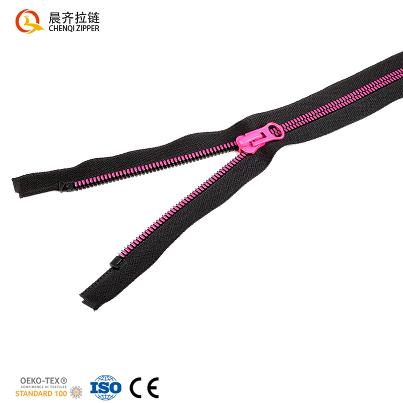 8# plastic steel corn tooth oil-coated double-opening zipper fashionable resin zipper details Picture