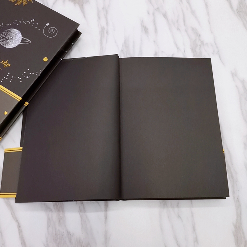 A 32k hardcover notebook with black inner pages, a sketchbook and a hard-faced diary details Picture