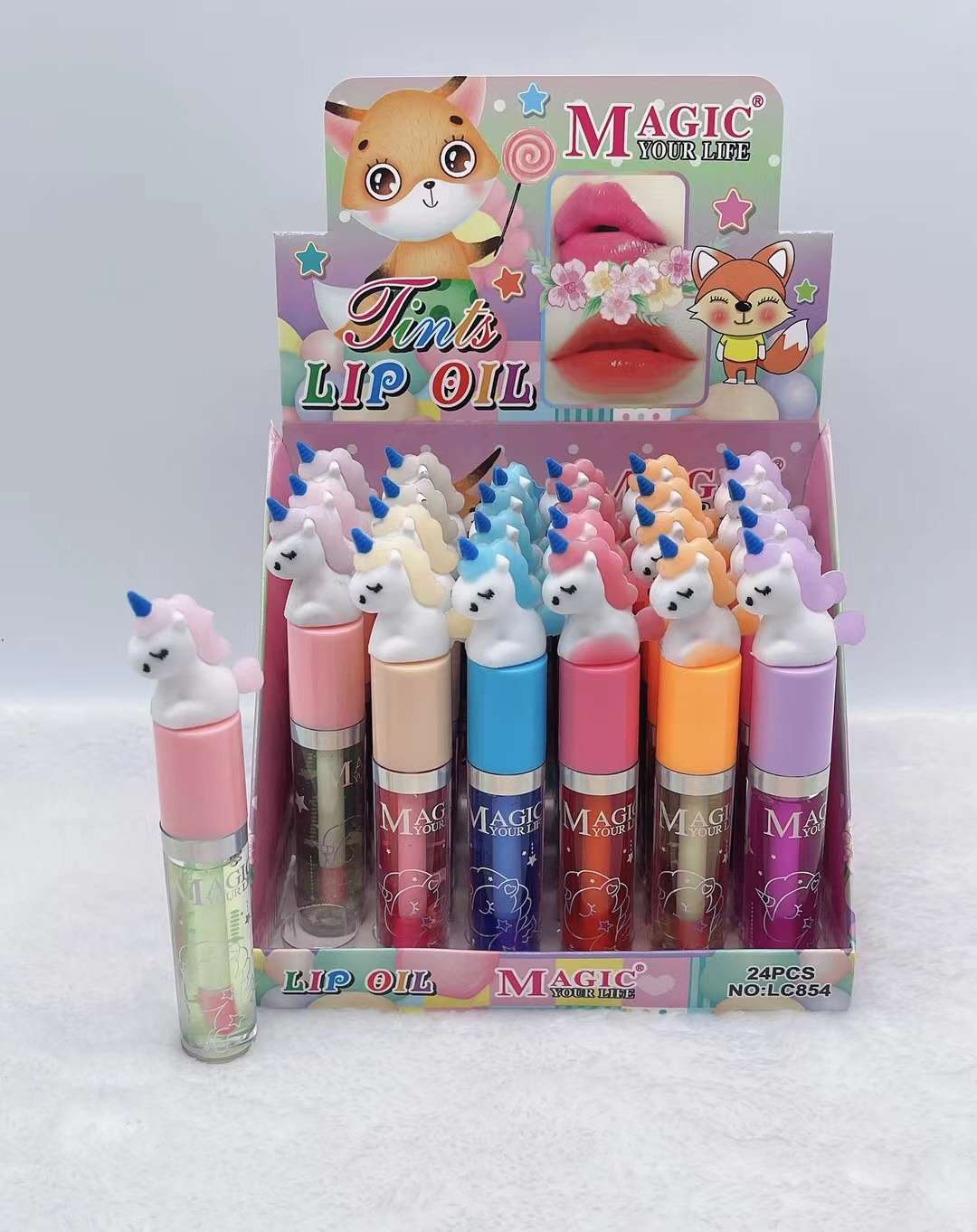 独角兽硅胶头变色唇油