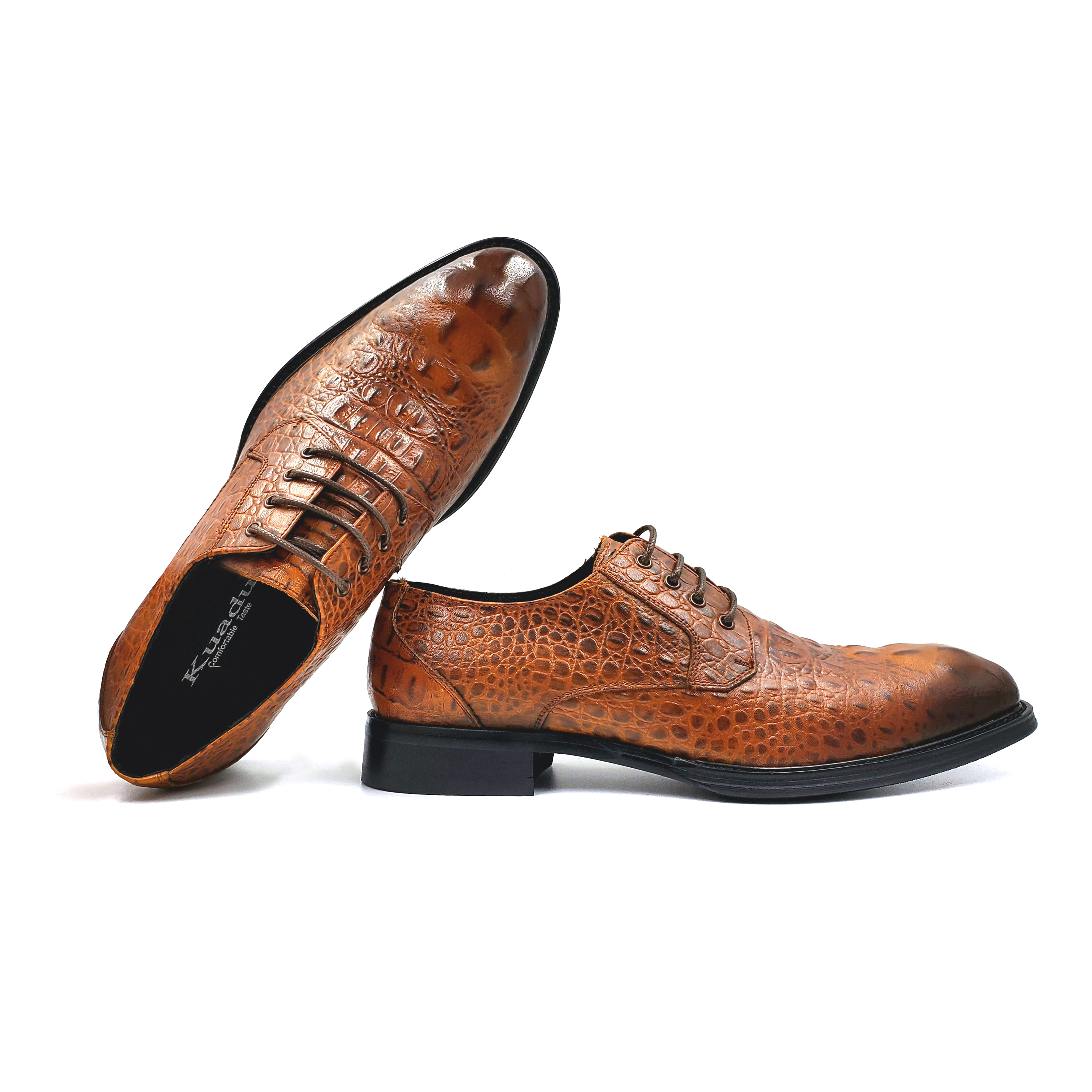 Men's formal leather shoes with crocodile pattern, British KUADU cowhide single shoes, business Oxford trend fashion Item Picture