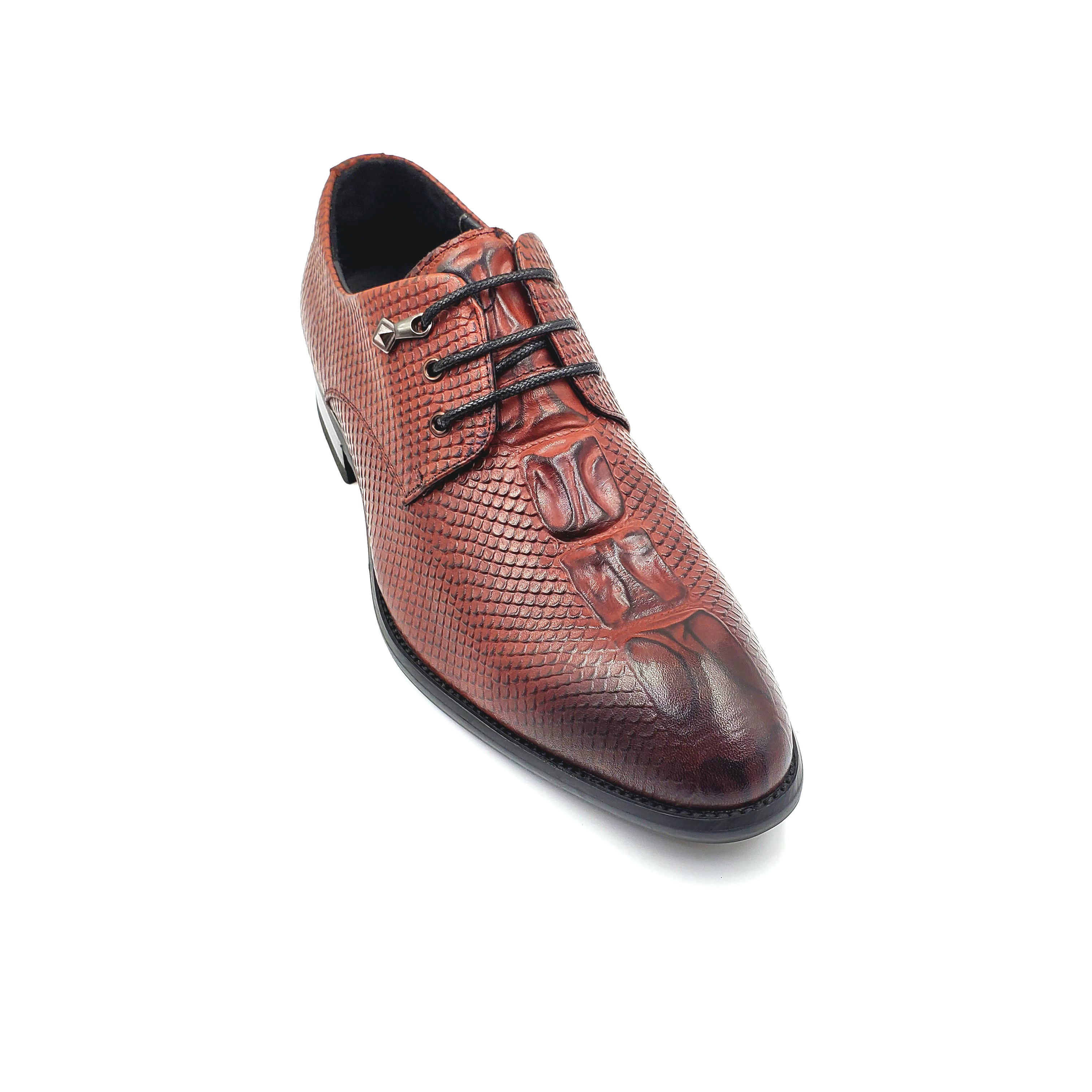 KUADU business formal retro men's wedding shoes, crocodile-patterned pointed-toe leather shoes for men, Amazon European and American plus-size men's leather shoes, fashionable Specification image