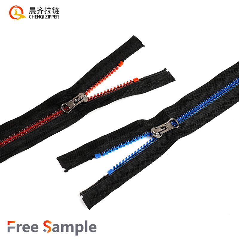 5# resin blue and red zipper oiled single-opening jacket, coat, workwear, student uniform, sports outerwear, accessories Application Scenario