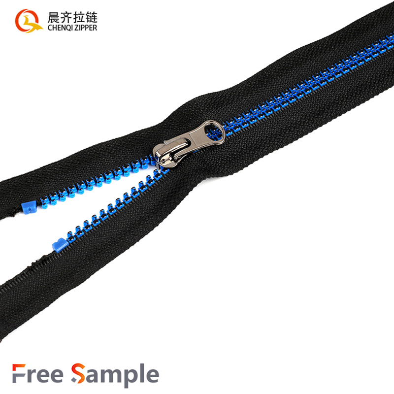 5# resin blue and red zipper oiled single-opening jacket, coat, workwear, student uniform, sports outerwear, accessories Item Picture