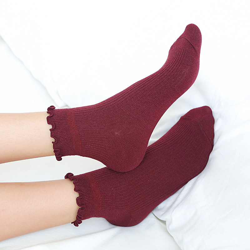 运动袜商务袜休闲袜棉袜新品女袜日系木耳花边短筒棉袜10色棉质女士短靴袜子批发1