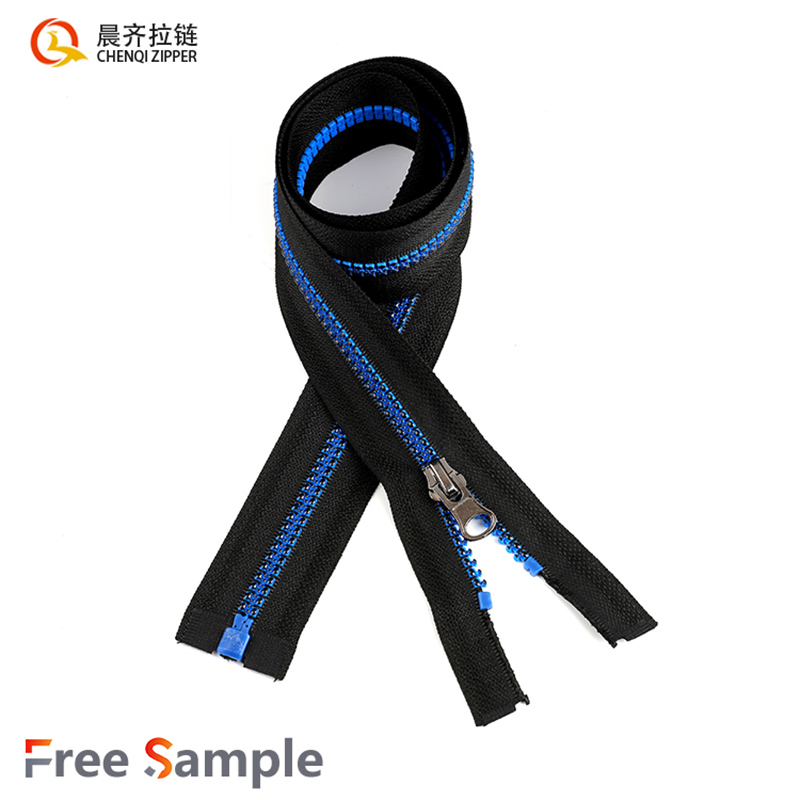 5# resin blue and red zipper oiled single-opening jacket, coat, workwear, student uniform, sports outerwear, accessories details Picture