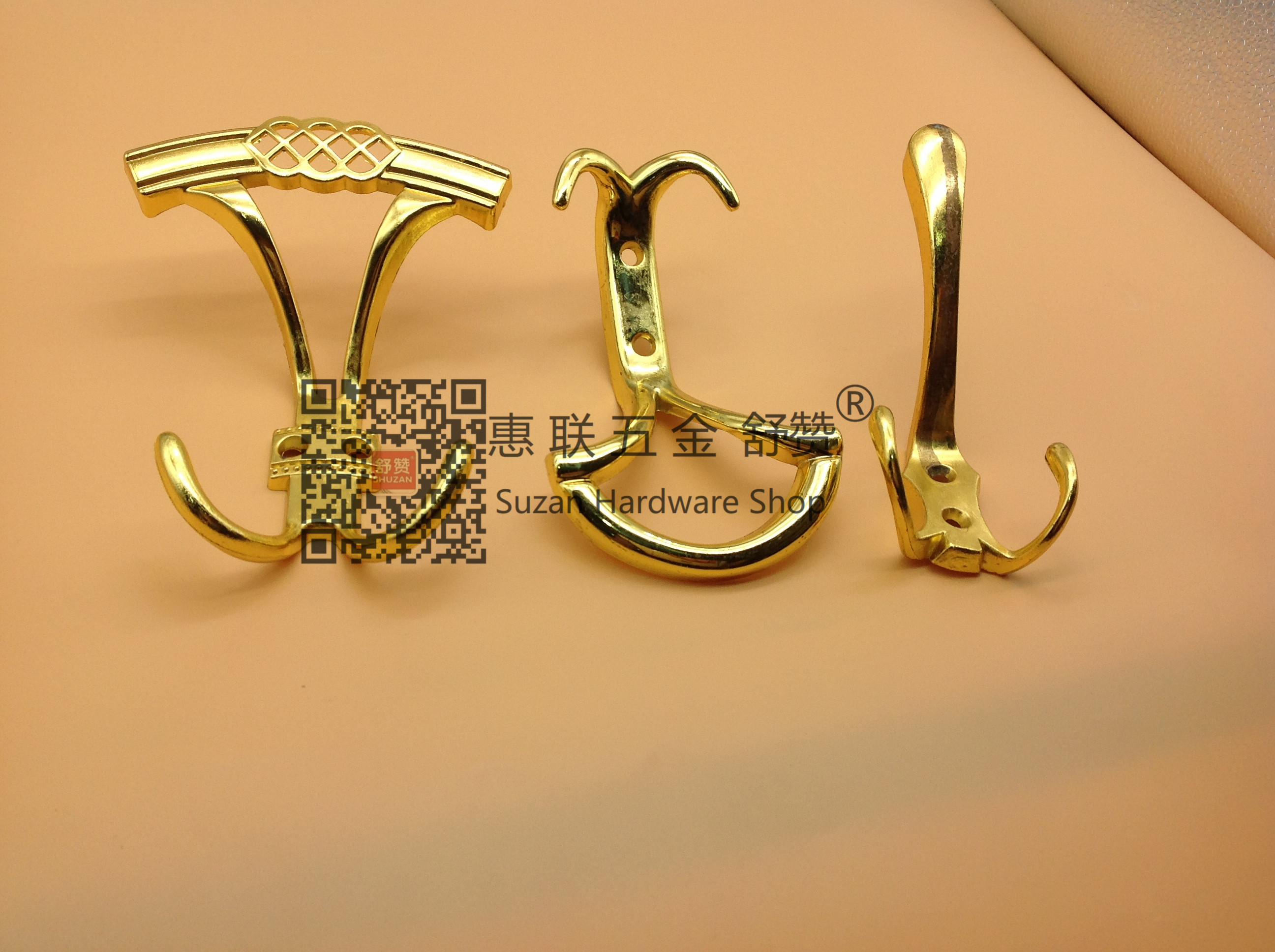 舒赞 知名品牌 新中式金属挂衣钩铜质衣帽间挂钩墙壁无痕挂钩单个粘钩钩子