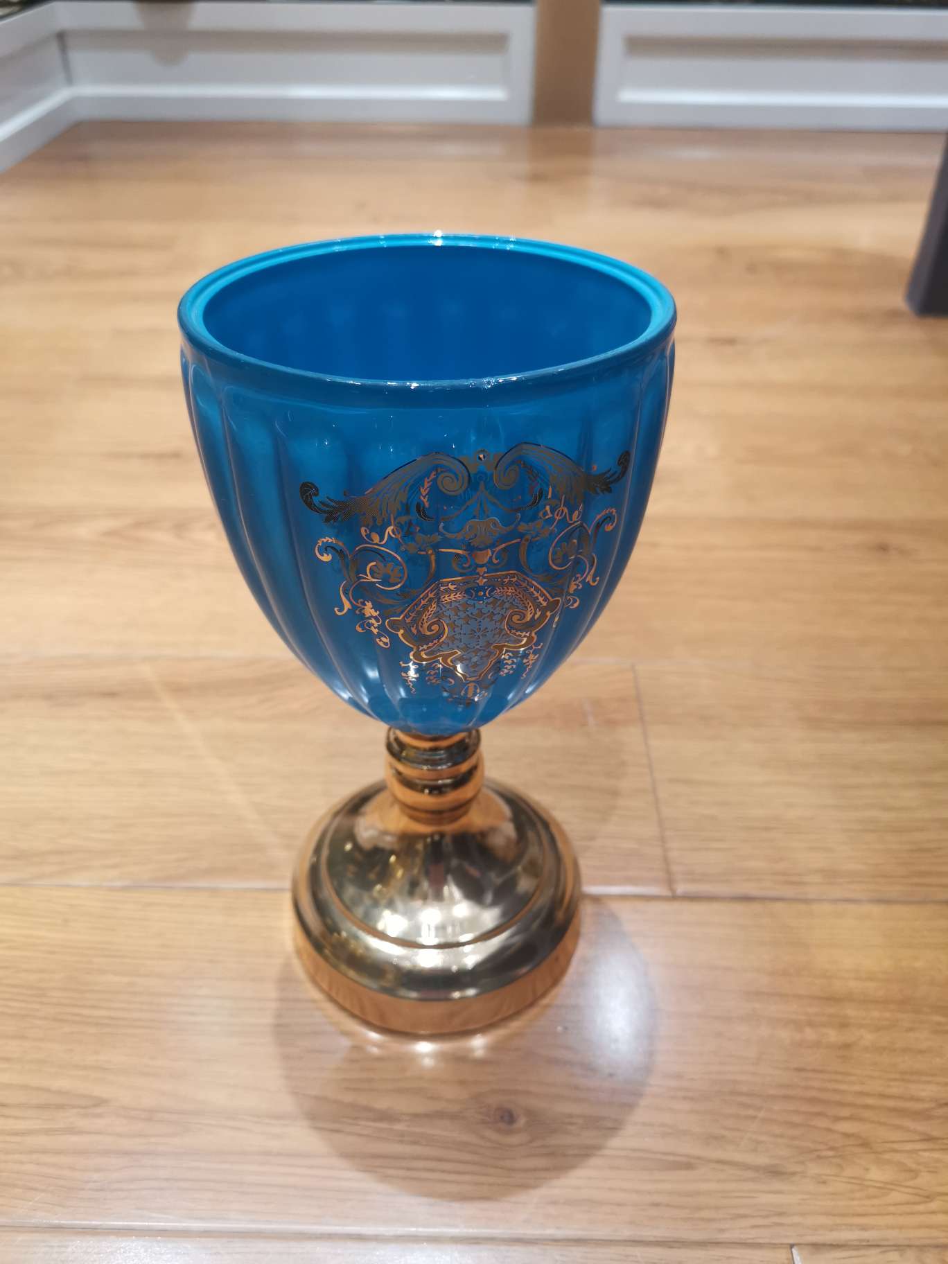 巴黎永生花玻璃工艺品 礼品装饰品 伴手礼 玻璃工艺品精致艺术品玻璃工艺品蓝色花插小号