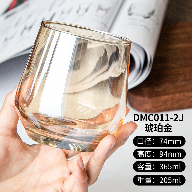Glass cup electroplated with milk and juice, ins style, popular online celebrity, high appearance level water cup, creative tea cup, transparent beverage cup