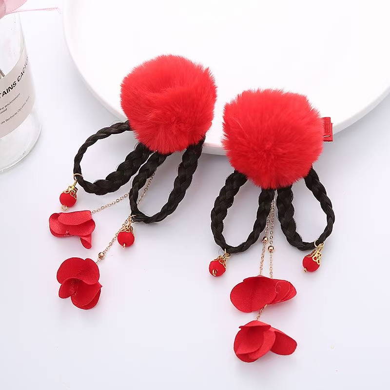 佳瑞宝贝网红款网络爆款毛球吊小花辫子对夹国潮系列