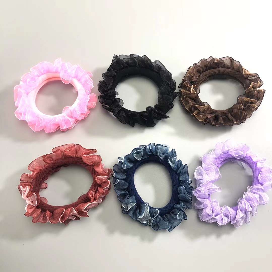 Hot-selling large double-layer yarn leather band hair accessory set for 100 pieces details Picture