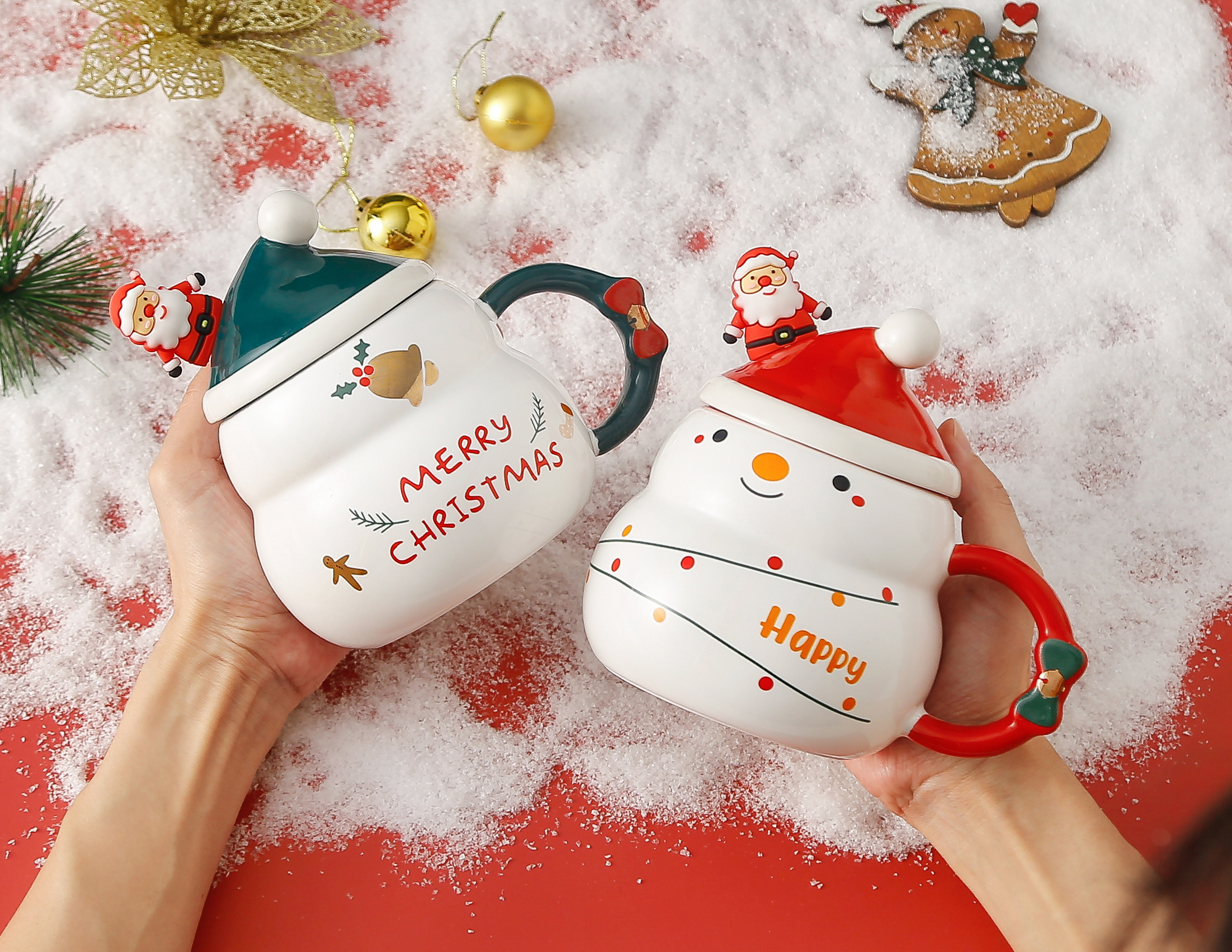 Cross-border Instagram Christmas ceramic water cup, creative covered spoon, large-capacity mug, high appearance level Christmas gift, Zhuoqia 0139 Specification image
