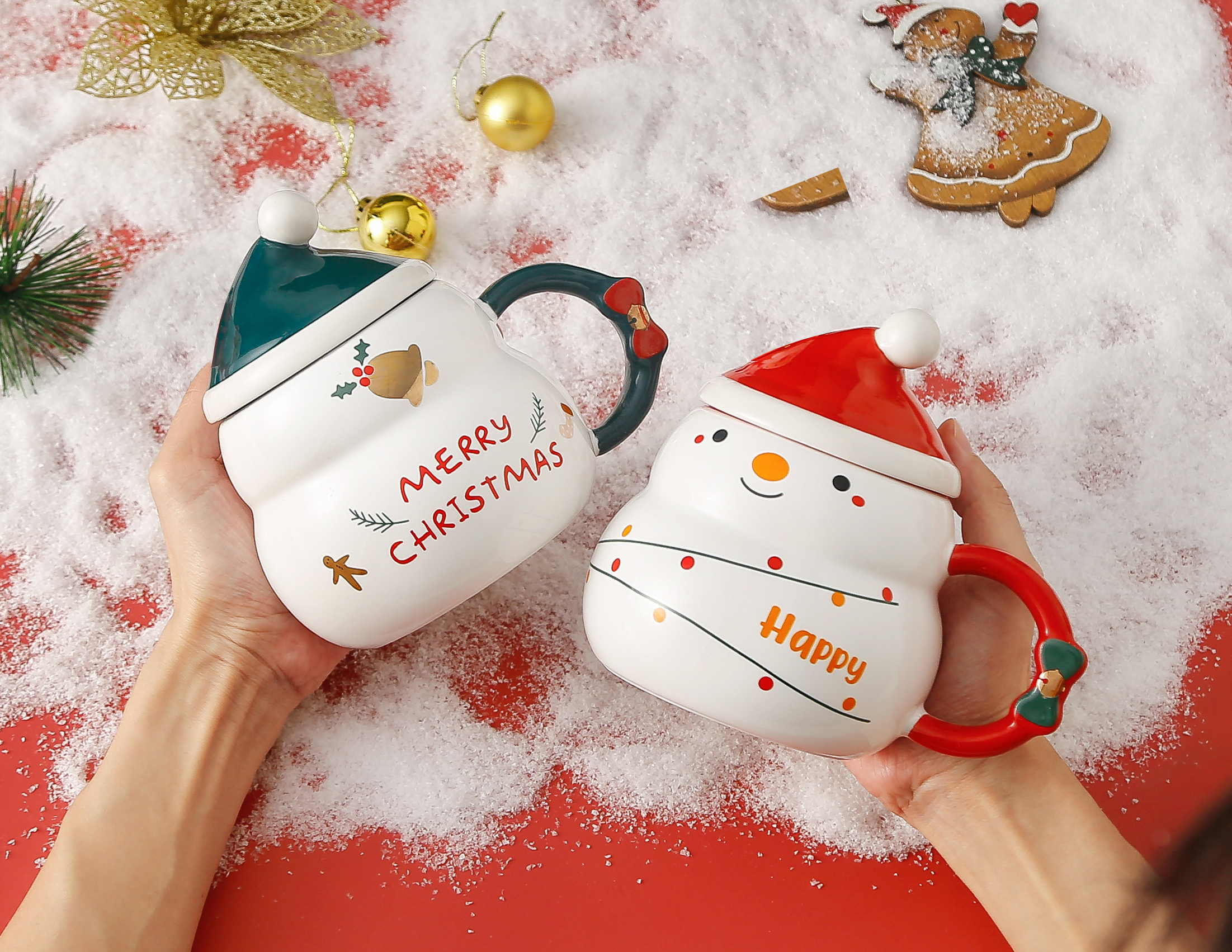 Creative mugs, Christmas gifts, Santa Claus ceramic water cups, covered spoons, breakfast cups, factory direct supply, Zhuoqia 0140