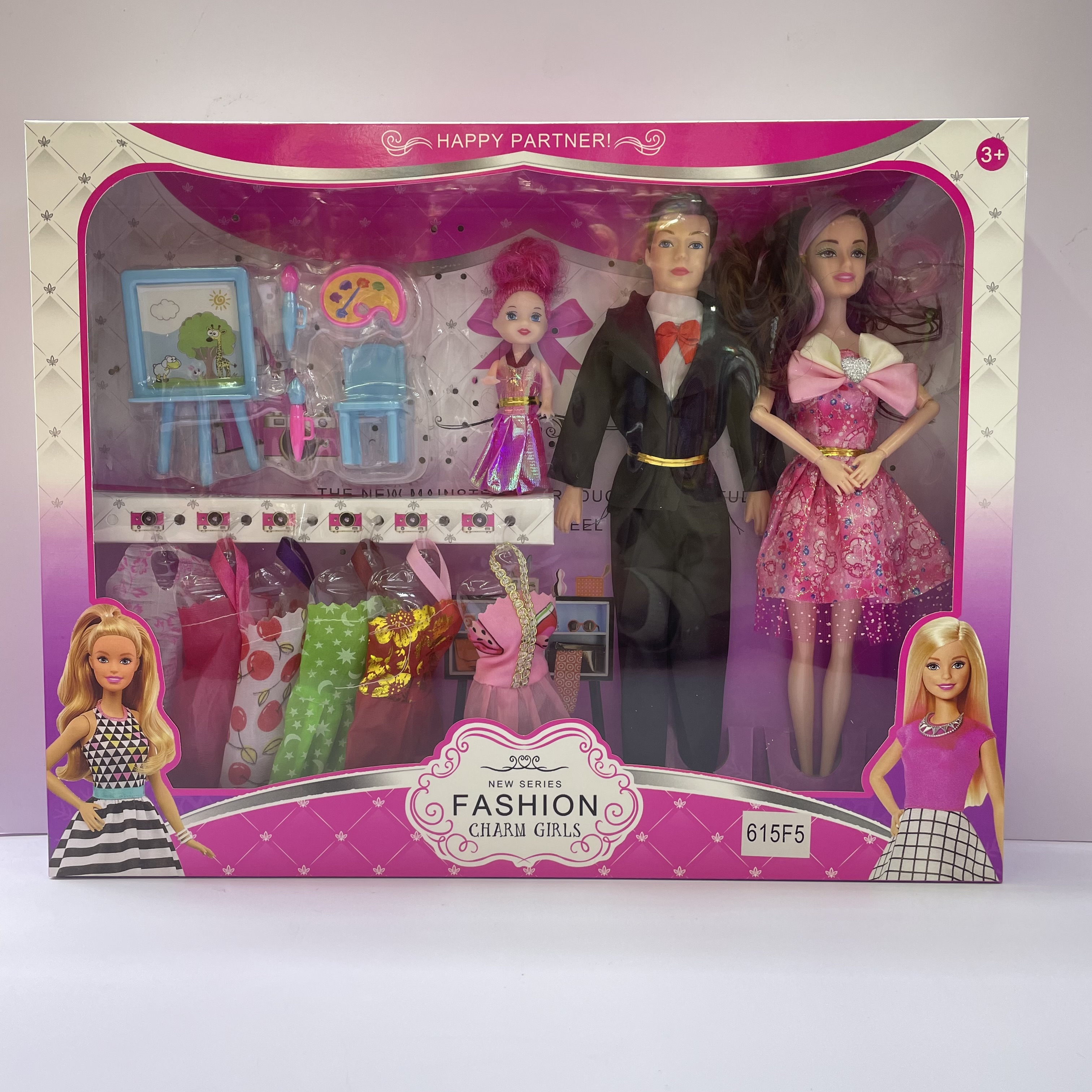 一家人娃娃套装彩盒过家家黑白椅子画笔套装玩具批发