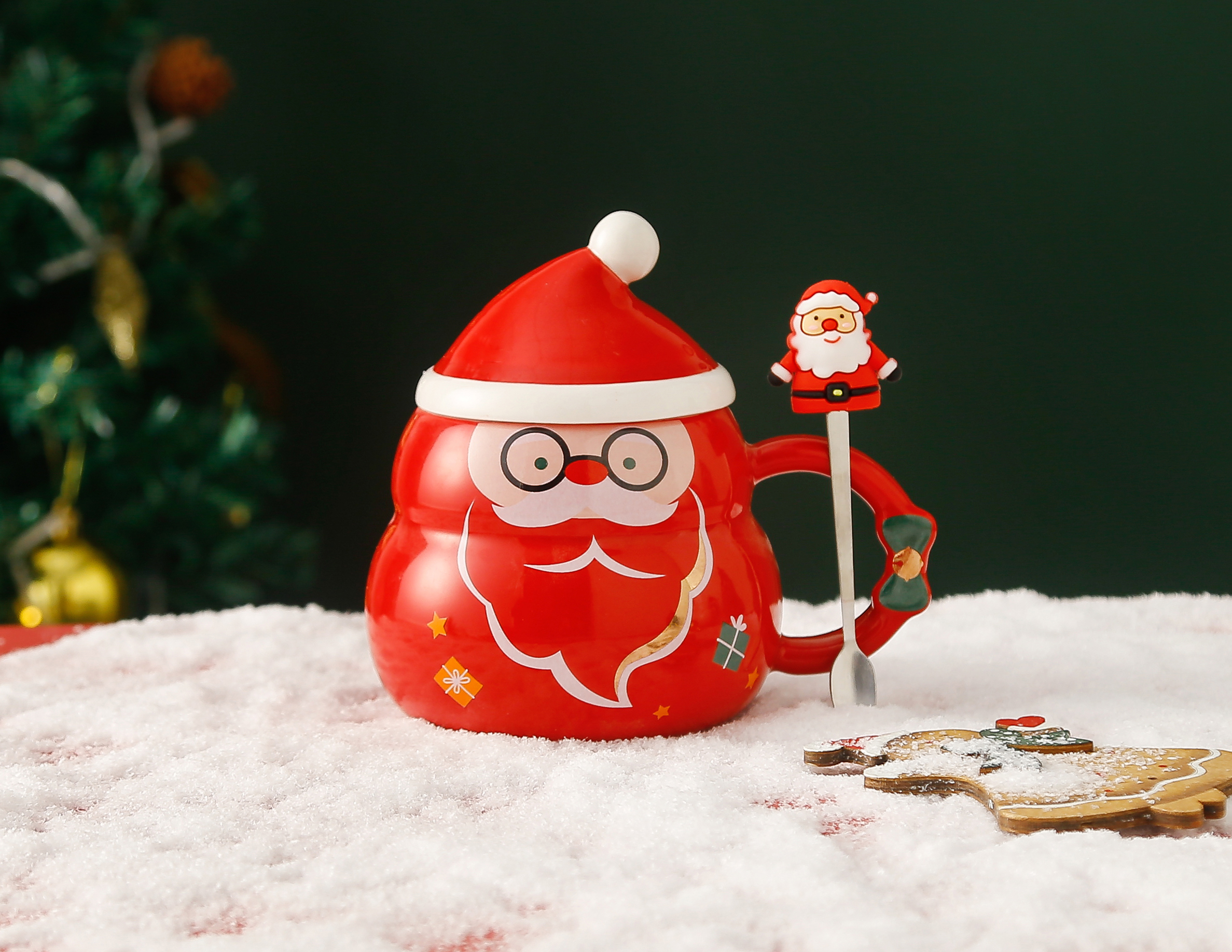 Creative mugs, Christmas gifts, Santa Claus ceramic water cups, covered spoons, breakfast cups, factory direct supply, Zhuoqia 0140 Item Picture