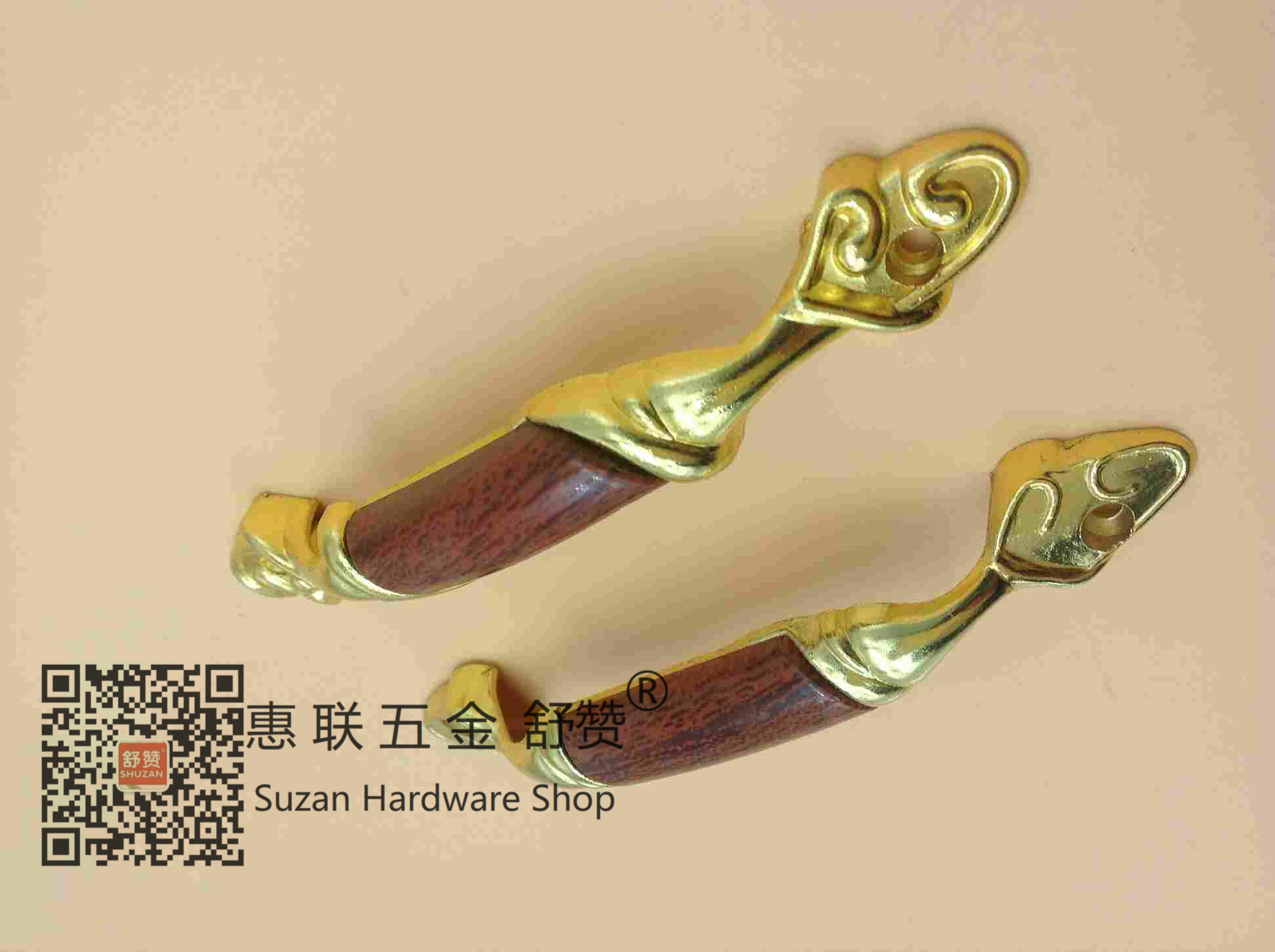 Shuzan brand bright hole light luxury golden cabinet door handle hardware accessories ice crack European-style cabinet door handle details Picture