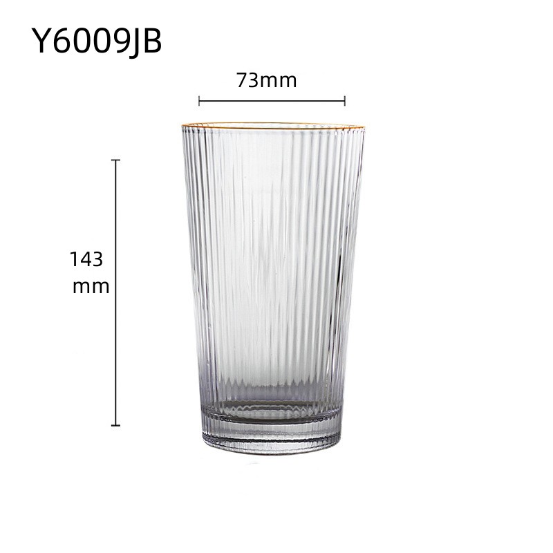 Japanese-style vertical gold-edged glass water cups, simple glass cups, creative transparent cups, household beverages, fruit juices, beer mugs
