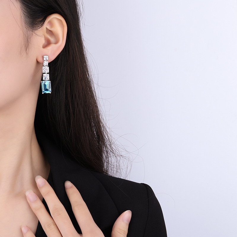 Copper base gold-plated European and American fashion retro colored gemstone style faux aquamarine yellow diamond large earrings main stone 10*16 Application Scenario