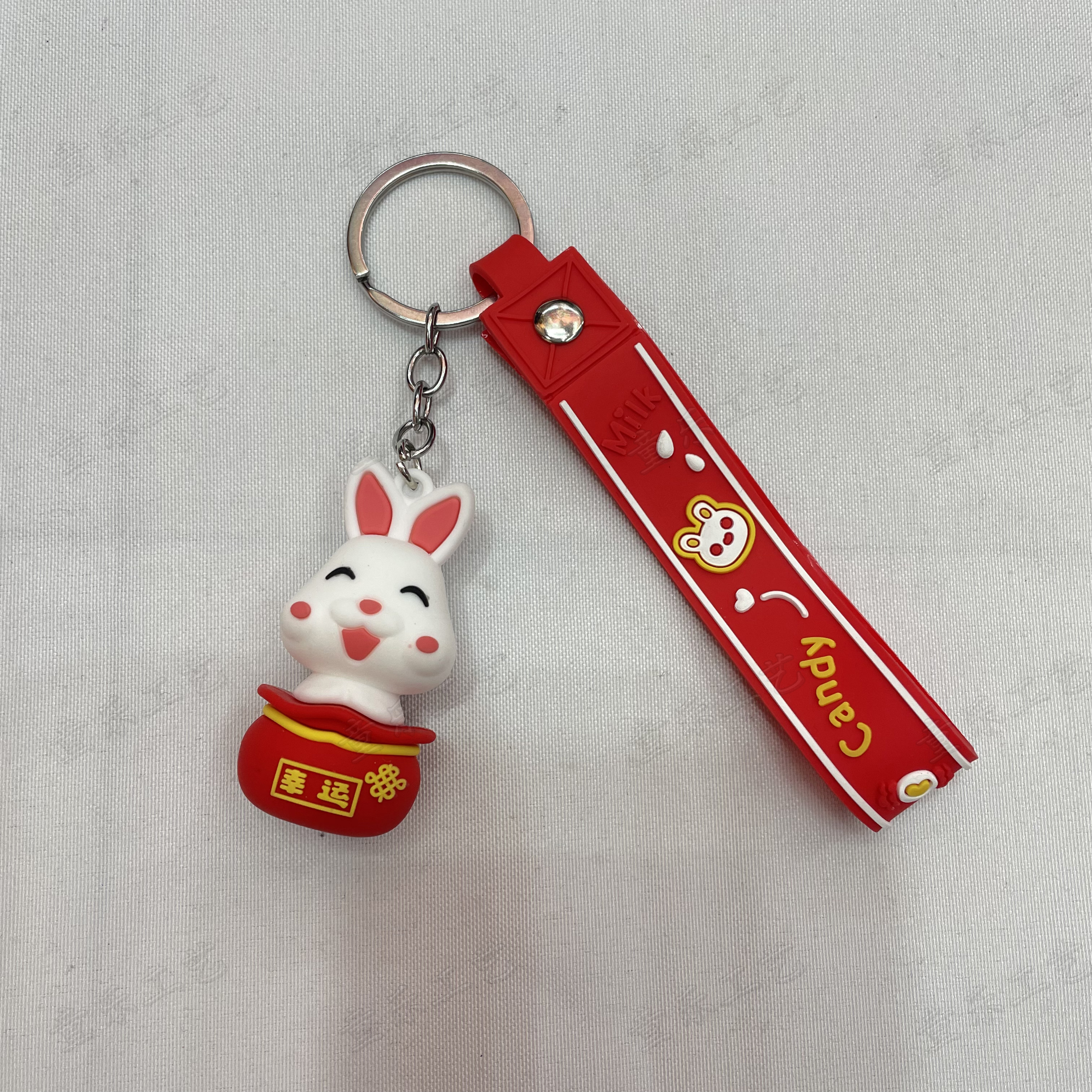 Creative New Year rabbit soft rubber keychain, cartoon for wealth and prosperity, little rabbit key accessory, three-dimensional figurine pendant Item Picture