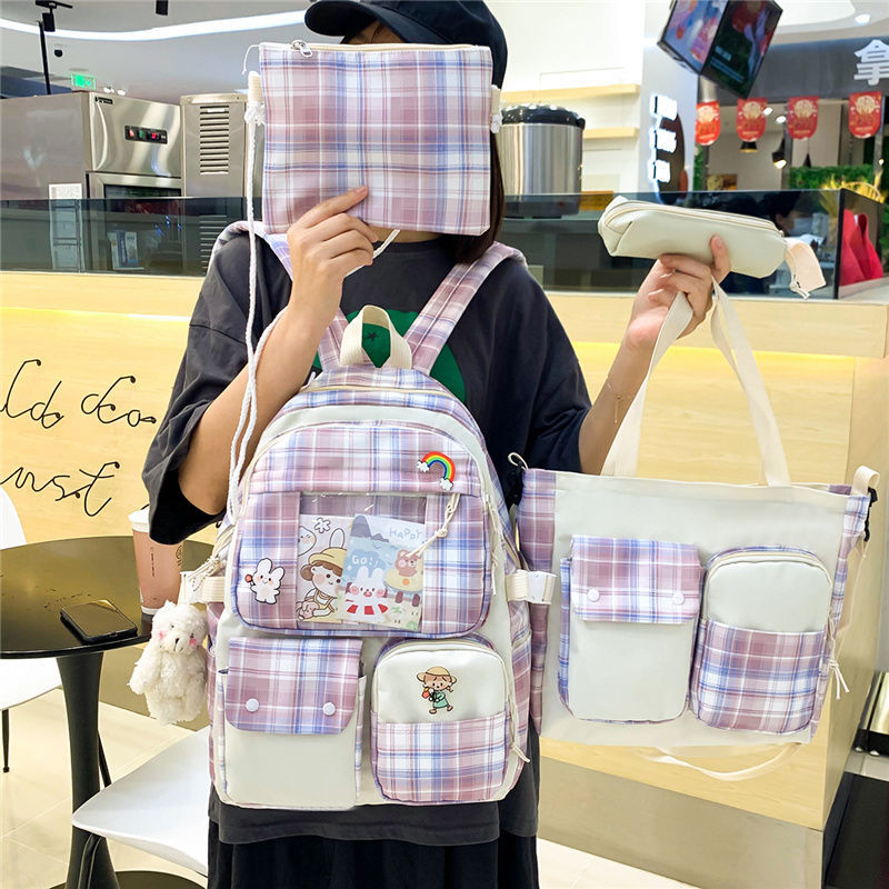 书包女ins超火小学生高级感格子初中高中大容量少女网红双肩背包