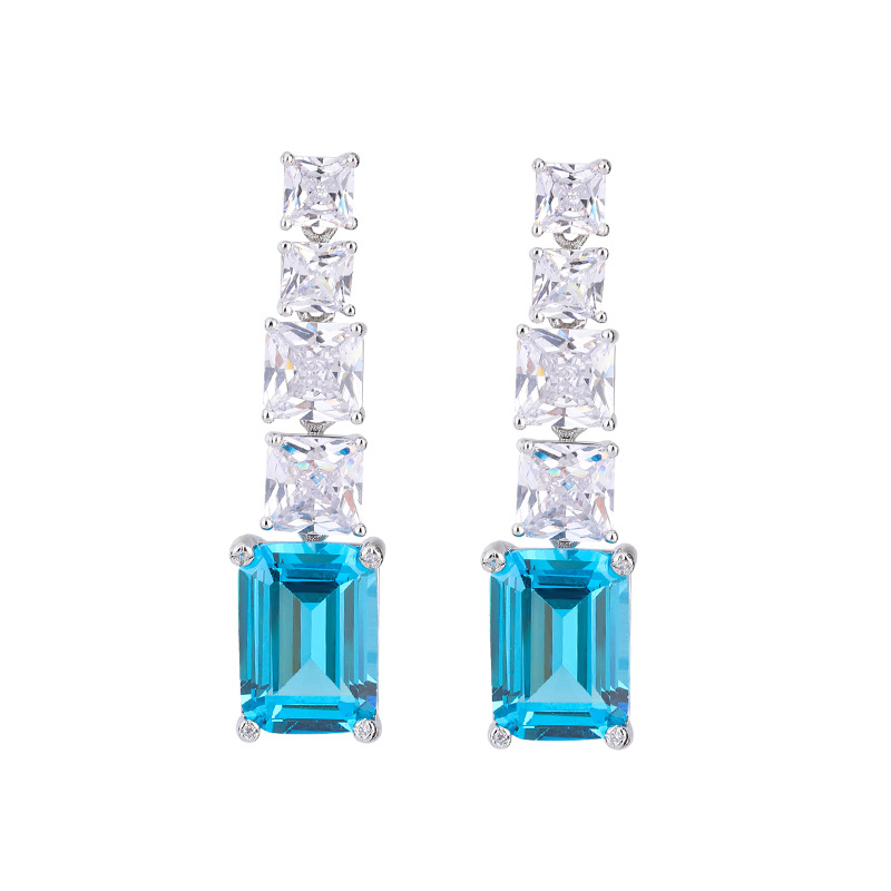 Copper base gold-plated European and American fashion retro colored gemstone style faux aquamarine yellow diamond large earrings main stone 10*16 Item Picture