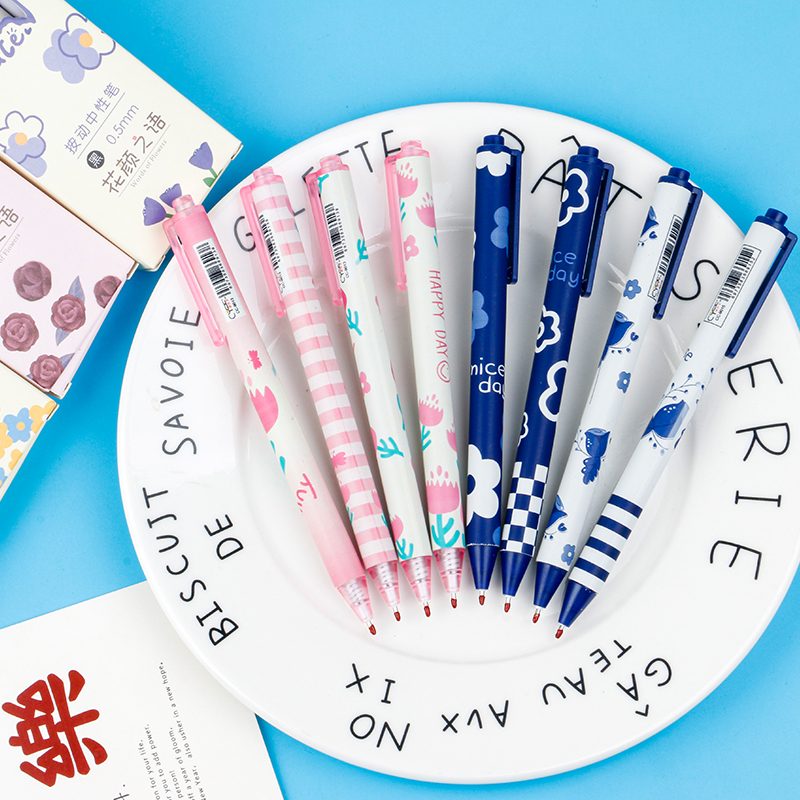 Flower Language Press Box High Appearance Level student Gel Pen 0.5mm black Press Primary School student gift Distribution pen Specification image