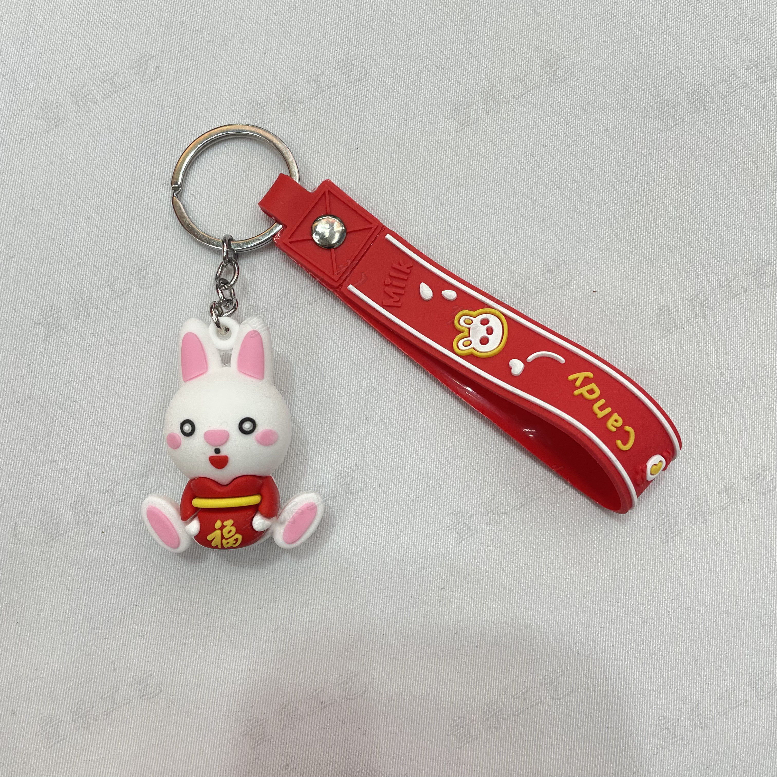 Creative New Year rabbit soft rubber keychain, cartoon for wealth and prosperity, little rabbit key accessory, three-dimensional figurine pendant details Picture