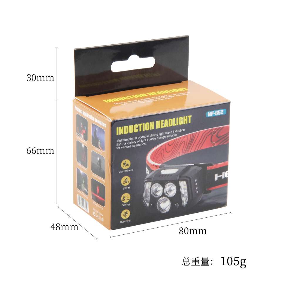 New cross-border LED headlight, USB outdoor sensor dual-purpose headlight, night fishing, cycling and running light, strong bald head wearing light detail image 18