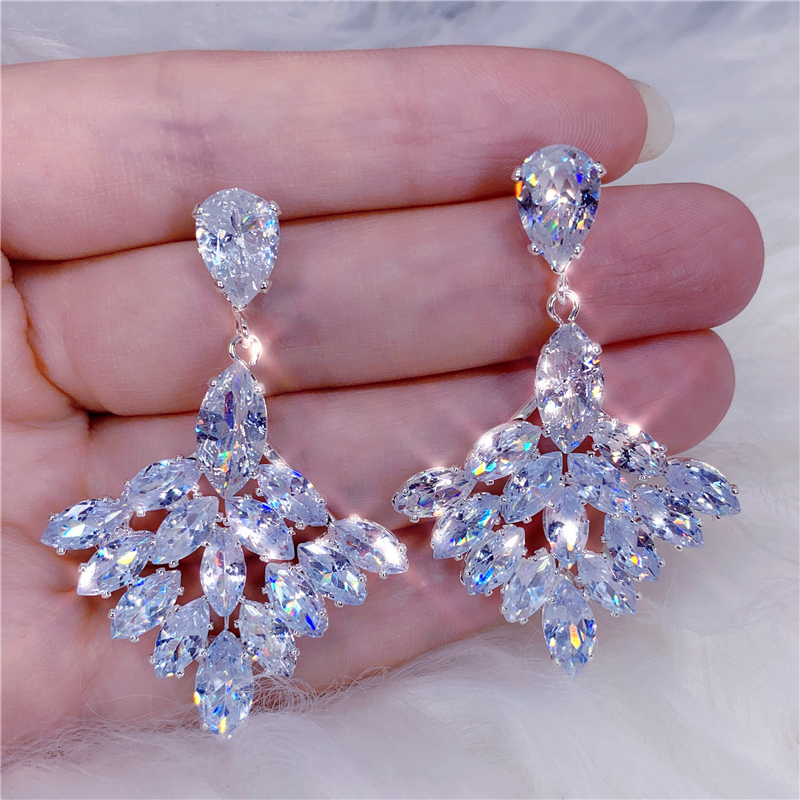 欧美几何形华丽锆石高质量耳环 银耳针镶嵌高贵气质晚宴耳饰配饰批发