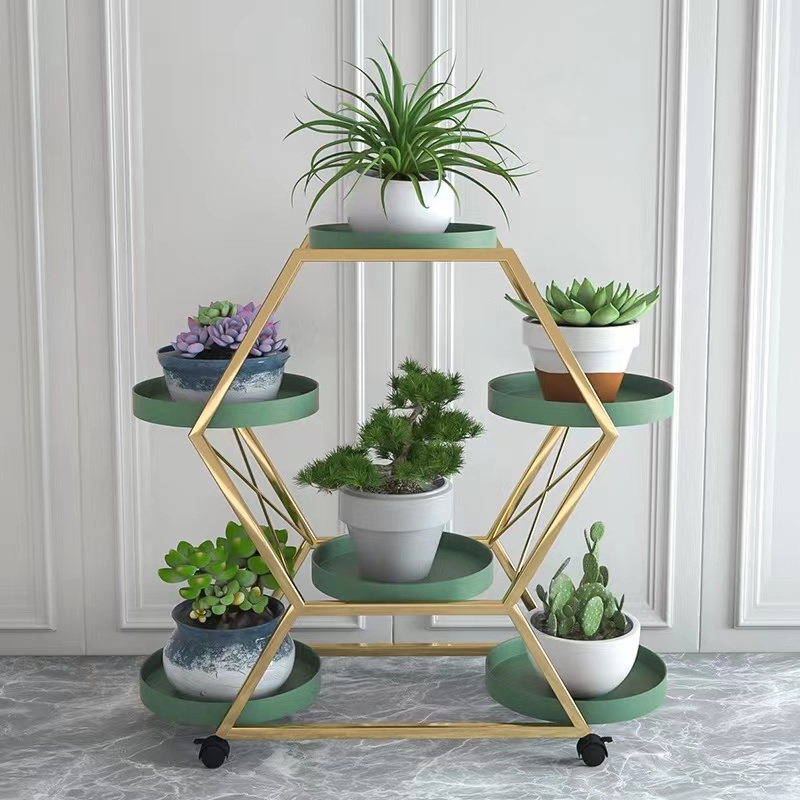 Simple flower stand, light luxury Nordic indoor home balcony decoration shelf, ironwork living room flower POTS, multi-layer green ivy details Picture