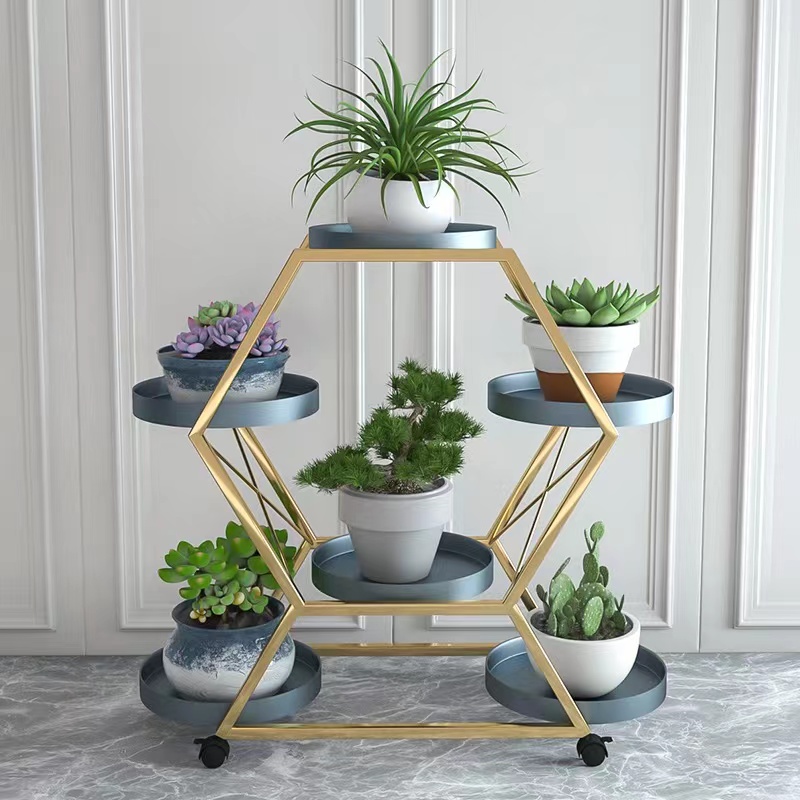 Simple flower stand, light luxury Nordic indoor home balcony decoration shelf, ironwork living room flower POTS, multi-layer green ivy Specification image