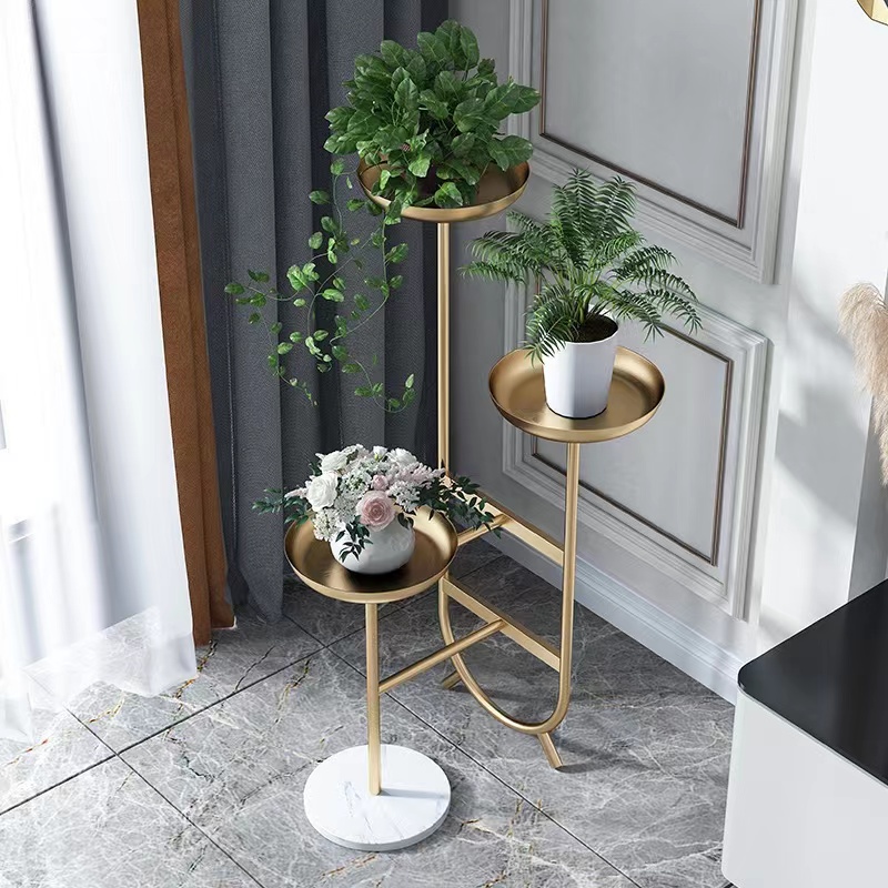 Modern light luxury interior living room decoration, flower stand, balcony, simple multi-layer floor-standing flower stand, flower pot, ironwork storage rack Specification image