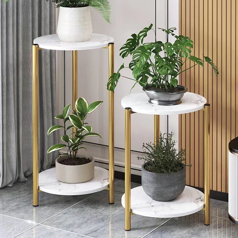 Flower stand, light luxury ironwork, indoor living room, multi-level green ivy stand, home balcony, hanging plant, floor-standing flowerpot storage rack details Picture