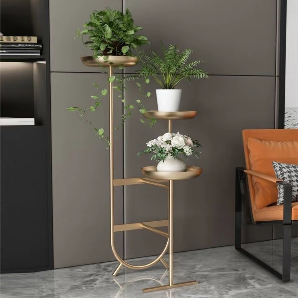 Modern light luxury interior living room decoration, flower stand, balcony, simple multi-layer floor-standing flower stand, flower pot, ironwork storage rack Item Picture