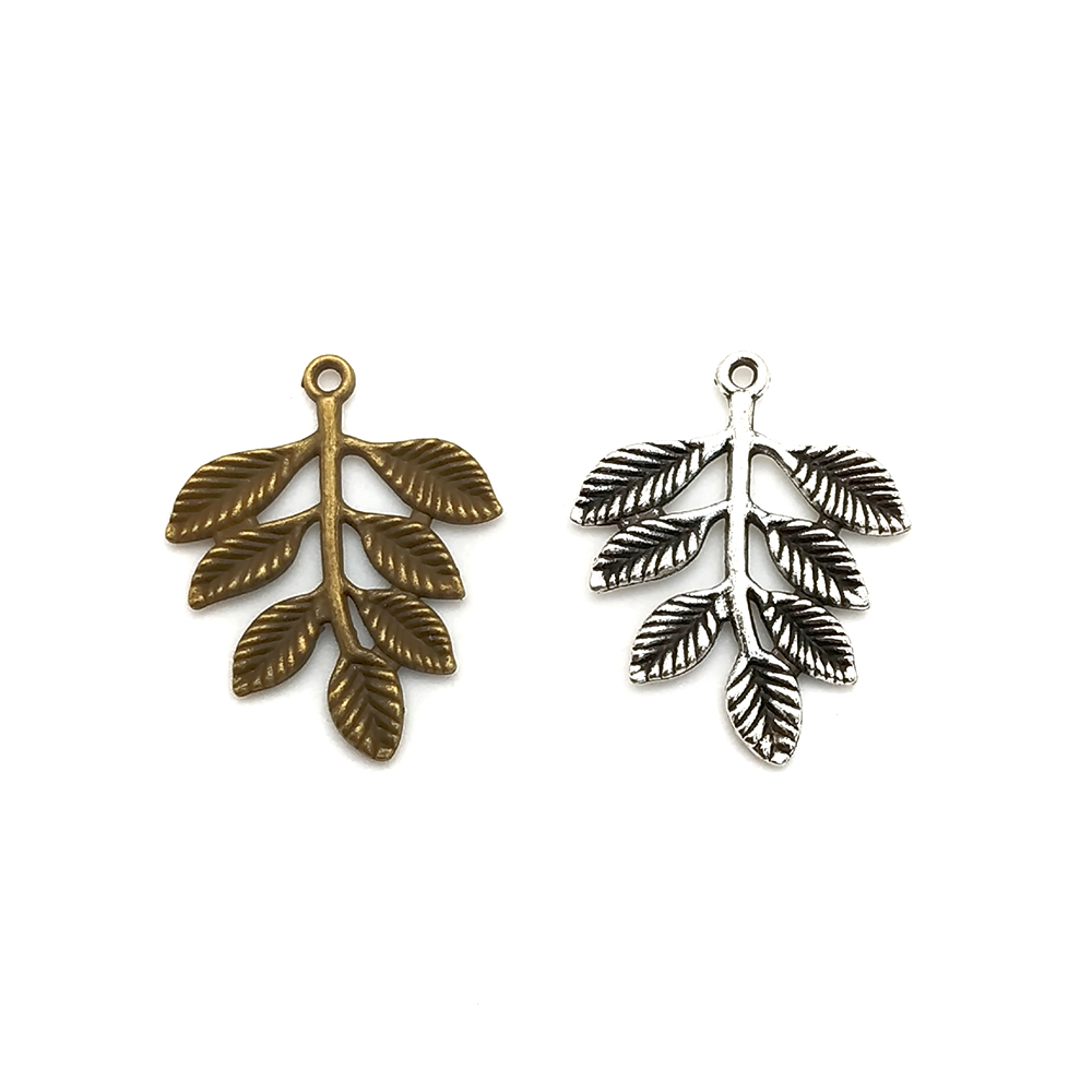 Simple agujero con hojas colgantes plata antigua bronce antiguo spot Y042 details Picture
