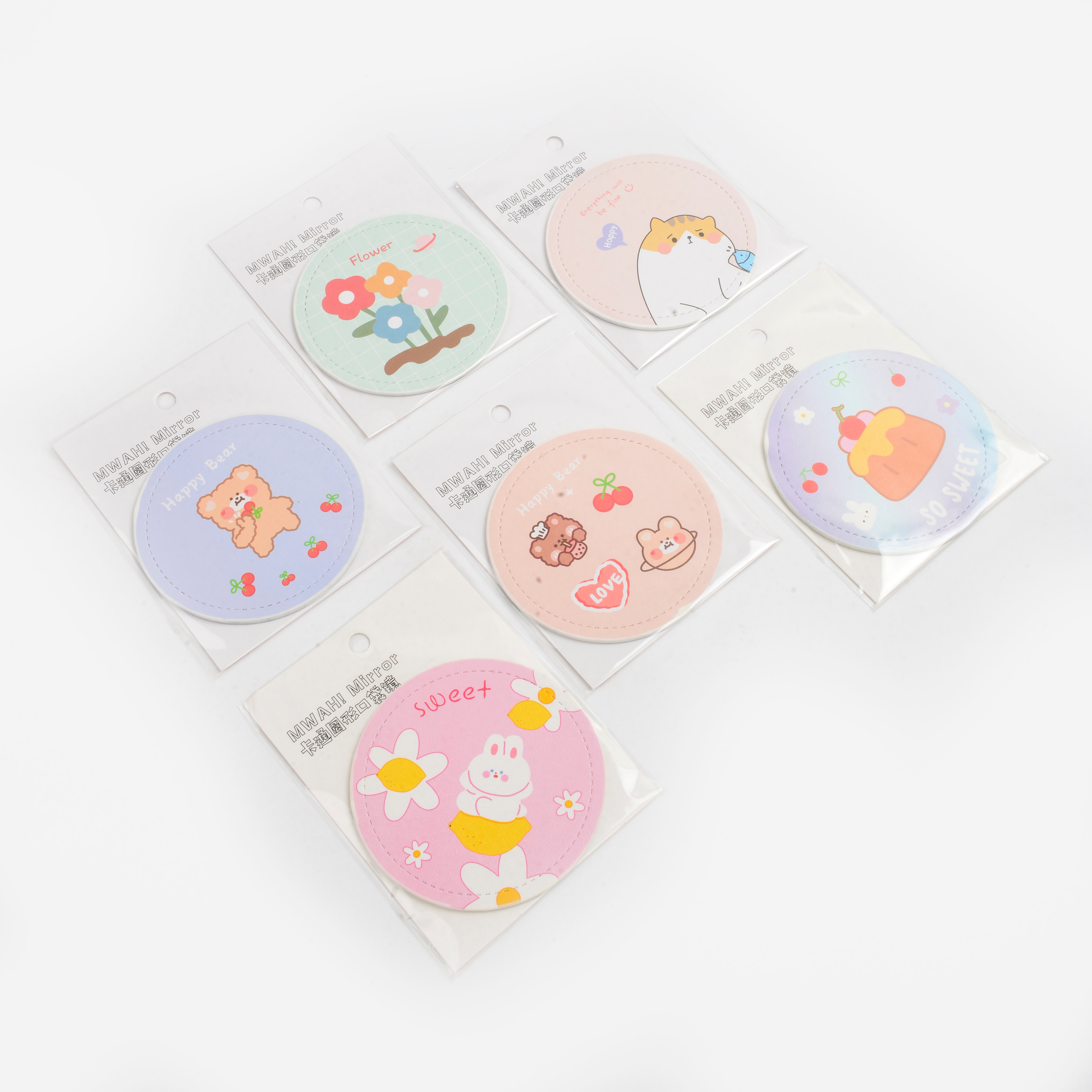 简约可爱卡通小镜子学生随手化妆镜子便携小巧小圆镜图