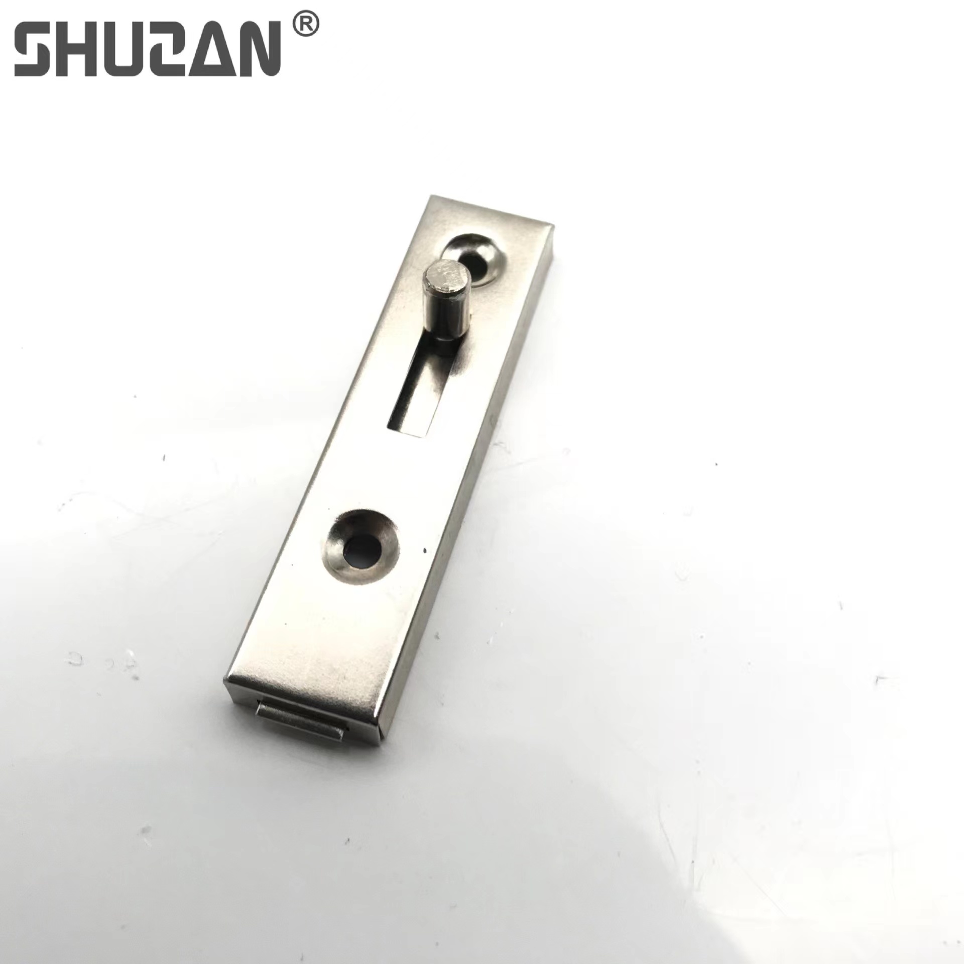 Shuzan 7-shaped stainless steel concealed latch L-shaped hidden wooden door, mother-and-child door latch dust cover, 304 material details Picture