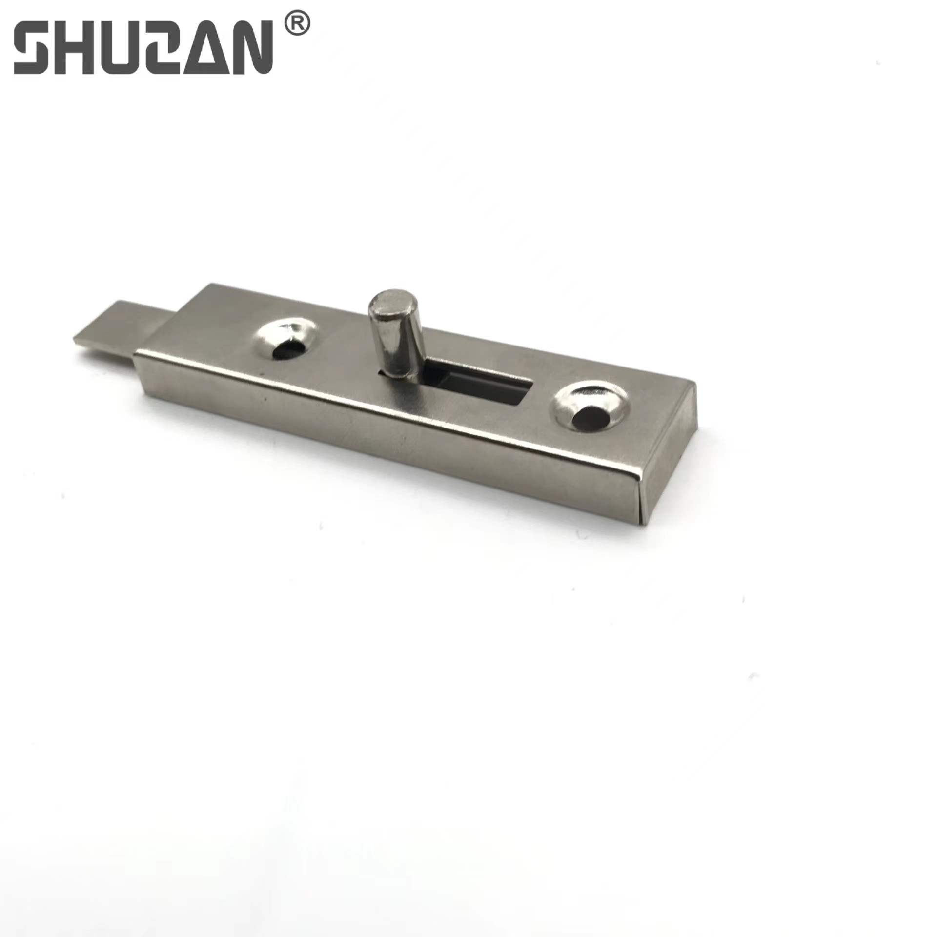 Shuzan 7-shaped stainless steel concealed latch L-shaped hidden wooden door, mother-and-child door latch dust cover, 304 material Specification image