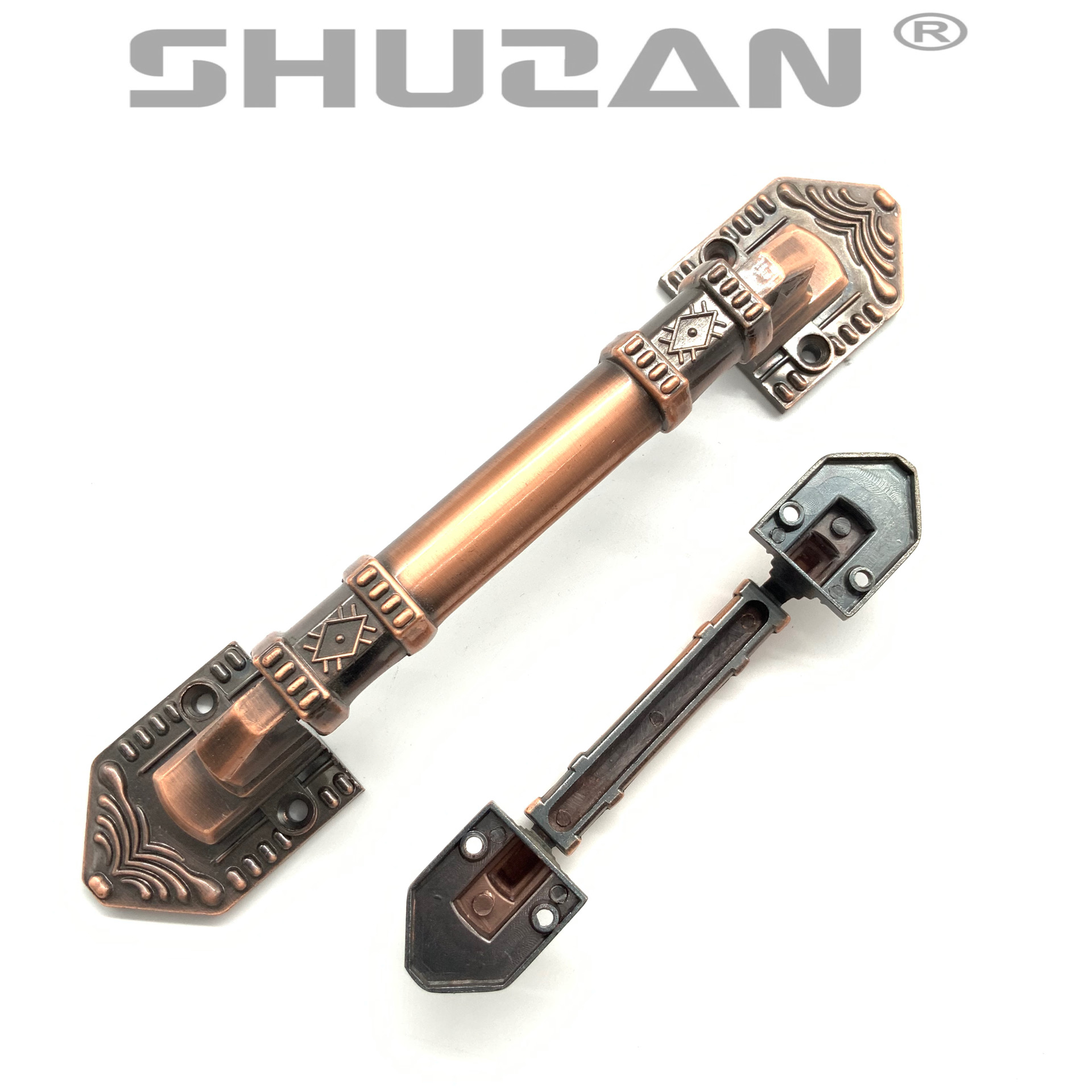 舒赞 仿古铜欧式对开门拉手 木门大门老式明装柜门房门把手门五金配件详情图4