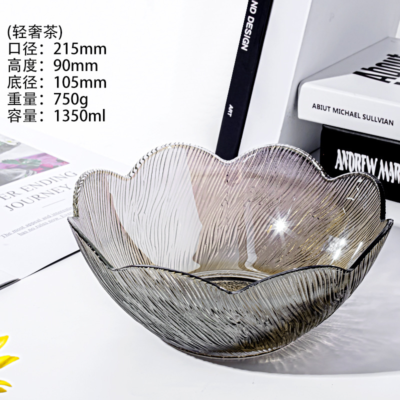 Creative glass bowls, household bowl and plate sets, living room fruit plates, hammer-patterned desserts, vegetable salad bowls, fruit plates wholesale